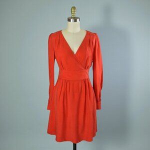 KOOKAI ORANGE FAUX WRAP LONG SLEEVE DRESS